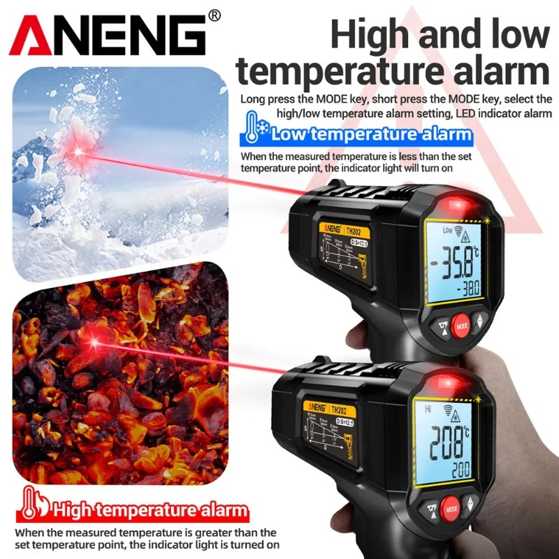 Industrial Laser Thermometer Gun - Thermomètre infrarouge sans contact ANENG TH202,