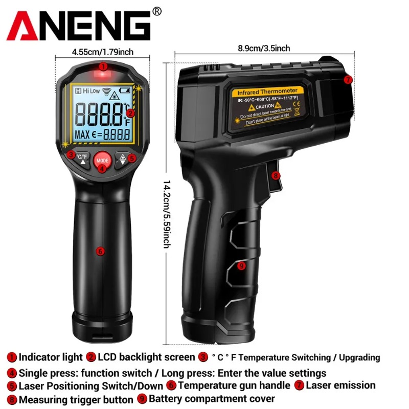 Thermomètre infrarouge sans co - Industrial Laser Thermometer Gun avis et prix